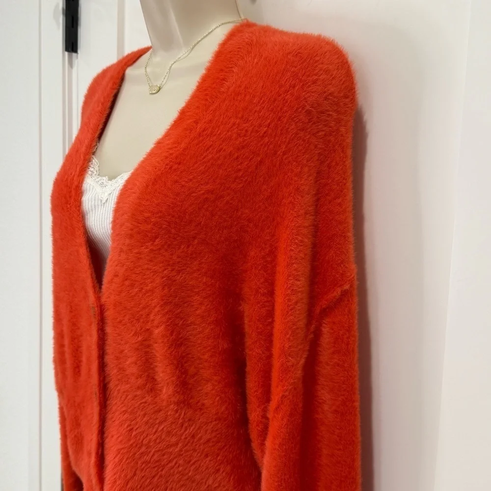 Free People Orange Cardigan Sweater Oversized Small Comfy Fall Chic Cozy Fuzzy